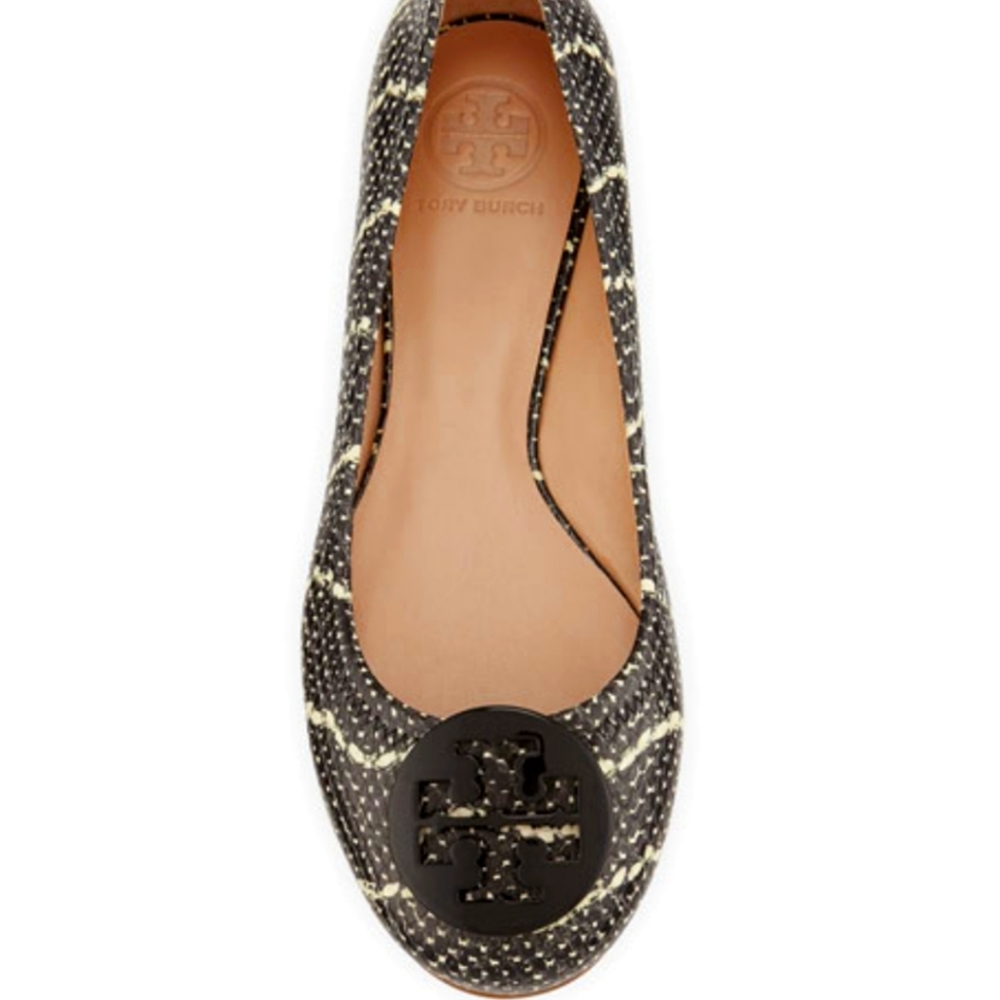 Tory Burch Reva flat in snake-embossed leather, Color: Mojave